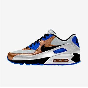 Nike Air Max 90 Custom 7.5 Blue Silver Rose Gold Black Metallic